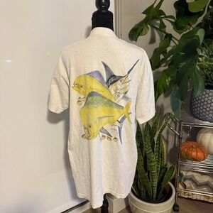 White Guy Harvey fishing shirt with yellow and blue fish – Size XL